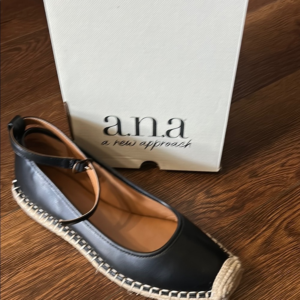 a.n.a Black and Tan Espadrille Flats with Ankle Strap